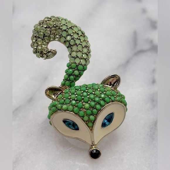 Green & Gold FOX‎ Finger Stretch Ring Jewelry with Crystals - Picture 3 of 6